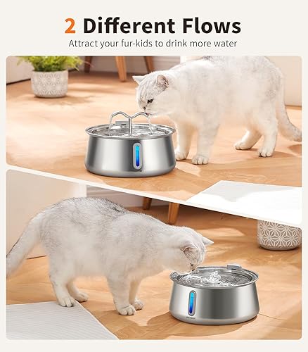 Miniatura 7 de Fuente de agua para gatos de acero inoxidable fuente para gatos de gran capacidad de 135 oz4 litros con ventana de agua, fuente para mascotas para