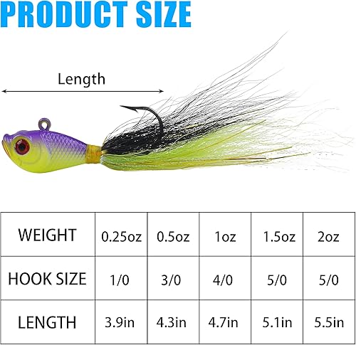 Miniatura 3 de Bucktail Jigs - Señuelo para agua salada, 5 piezas de cola de cubo para el pelo de la plantilla de Swimbait, cebo de Fluke Bait para lucioperca