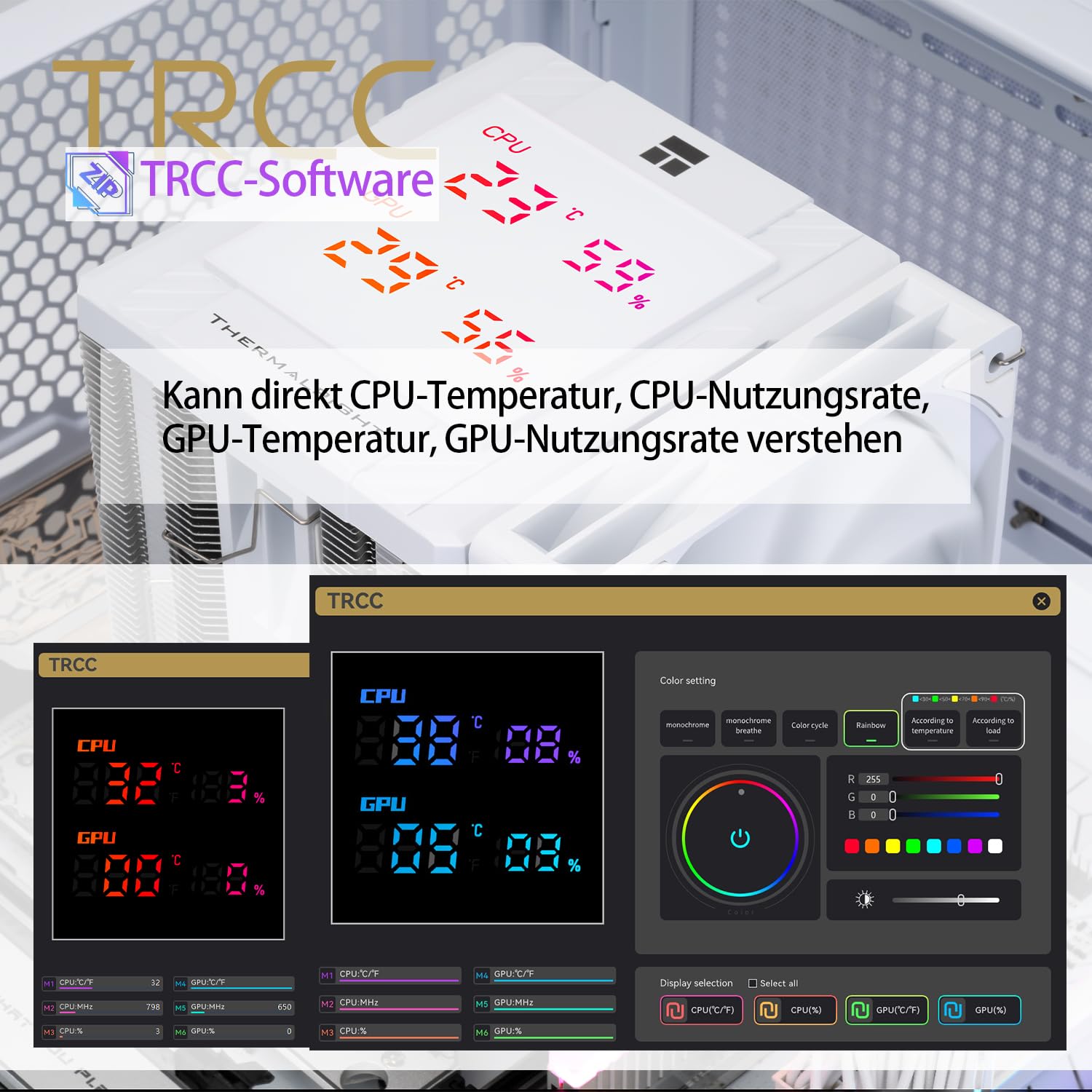 TR-Thermalright Peerless Assassin 120 Digital White CPU-Kühler, Double Tower mit 6 Heatpipes, Dual 120mm PWM Lüfter-1850RPM,Digital Display Board Top Cover, für AM5/AM4,Intel LGA1851/1700/1200/115x