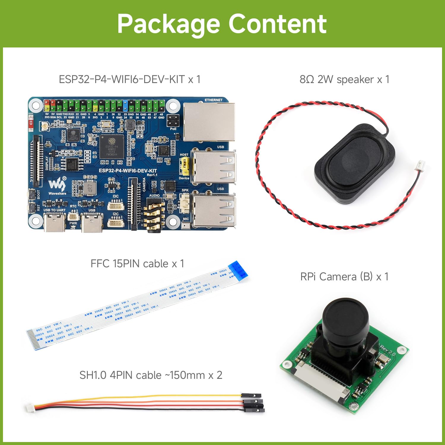 Waveshare ESP32-P4-WIFI6-DEV-KIT High-Performance Development Board, Based on ESP32-P4 & ESP32-C6, Supports Wi-FI 6, BT 5 & BLE 5, Bundle with Board, Speaker and Cable