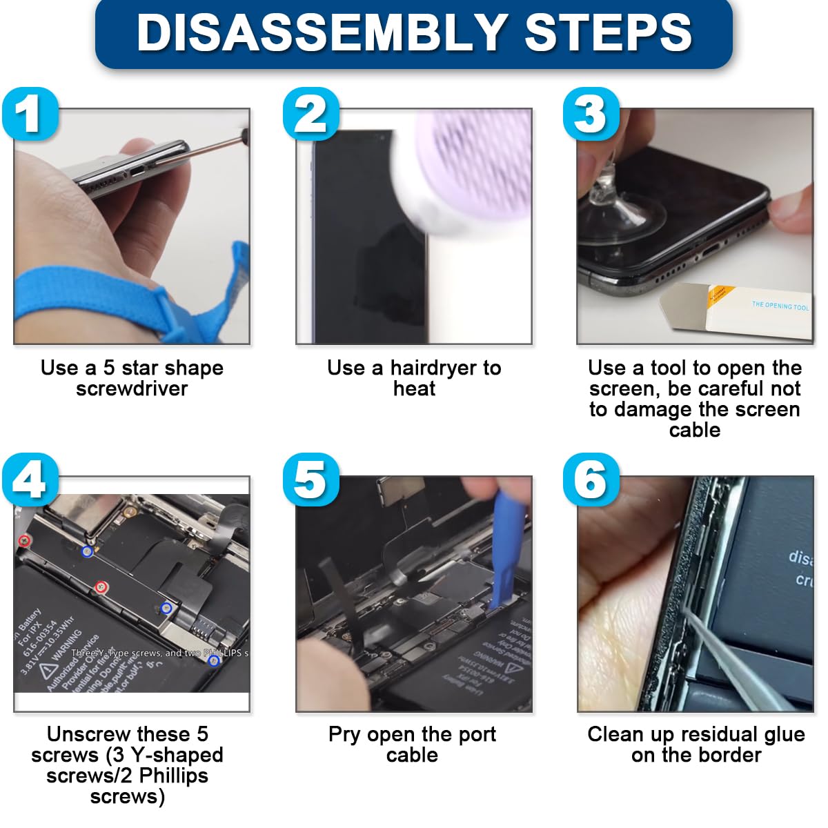 Adesivo per Adesivo Pre-Taglio Impermeabile da 7 Pezzi Compatibile con per iPhone 14 PRO, Adesivo sullo Schermo LCD e Nastro Adesivo per Colla a Batteria Interna (6,1 Pollici/Nero)