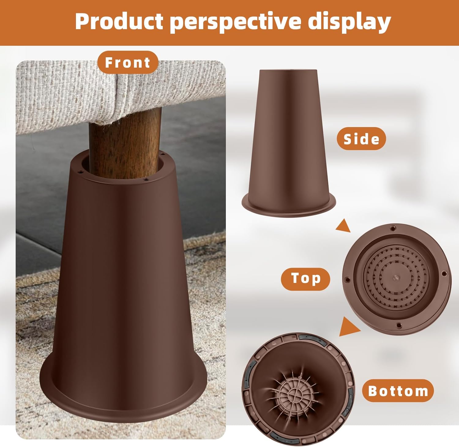 8 inch bed risers adjustable furniture risers - heavy duty non-slip lift supports for beds/couches/sofas, durable square design with creates storage space (9 pack brown, 8 inch round) 8 inch round 9 pack brown