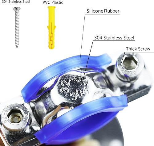 Miniatura 4 de 2 soportes de tubo de montaje en pared de acero inoxidable 304, abrazadera de correa de tubo ajustable con tornillos para tubo OD de 1.772-1.890 in,