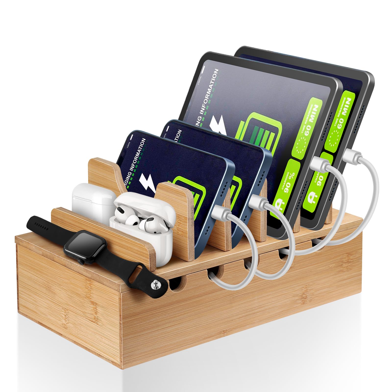 MINCORD Bamboo Charging Station for Multiple Devices, Cell Phone Docking  Charging Station Organizer, Nightstand Bedside Desk Device Charger Organizer