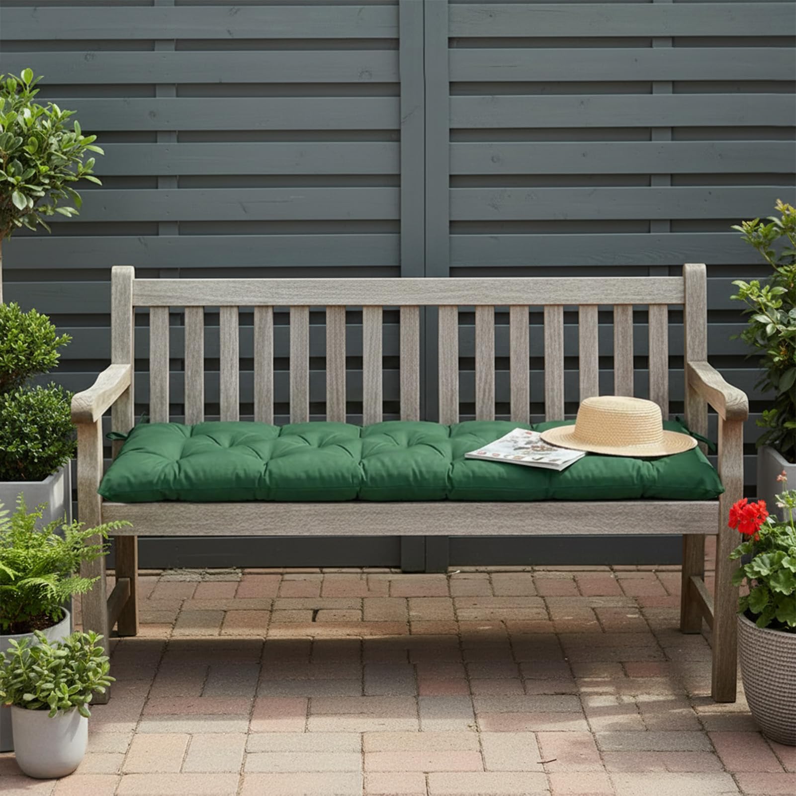 Waterproof Garden Bench Cushion: 2/3/4 Seater 8cm Thick 120x50cm Bench Seat Pad with Non Slip Straps for IndoorOutdoor Patio Furniture (Dark green, 120x50x8cm)-image-44