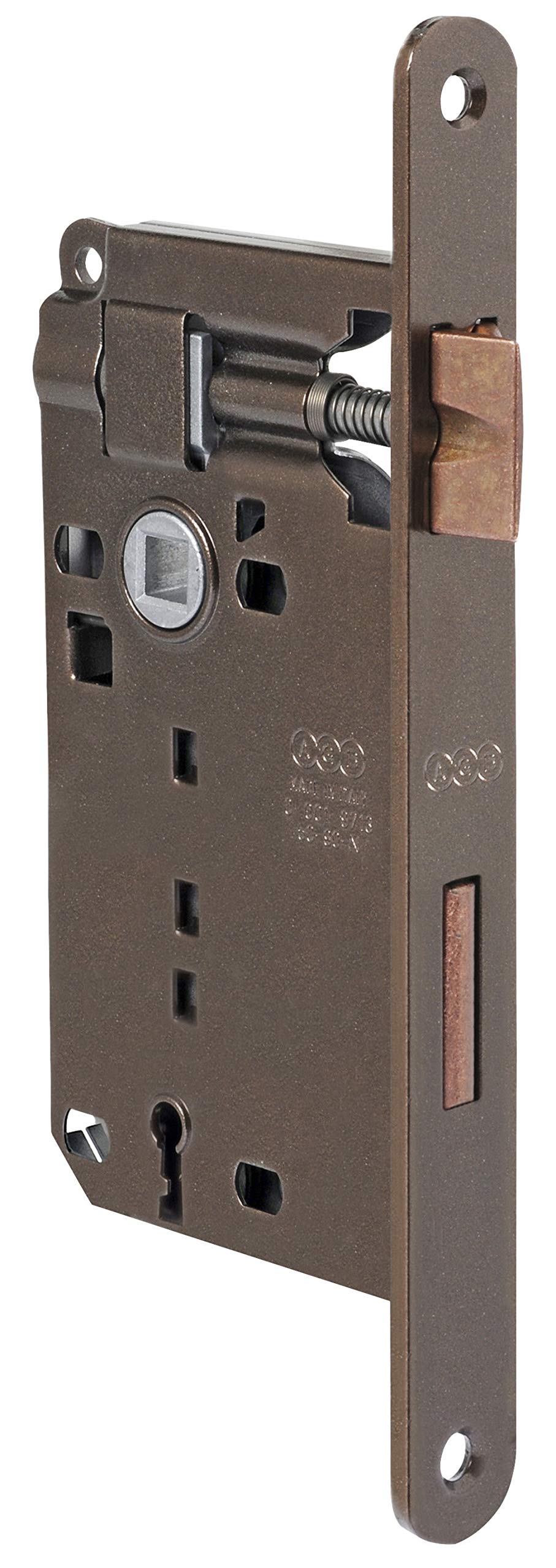 Effedielle Agb Patent Small Lock- Reversible Latch Bolt And Bronzed Delivery Entry 50 - Wheelbase 70 Mm. Bronzed Front Mm.20x188 Mm. Including The Key. Price Does Not Include The Counterplate.