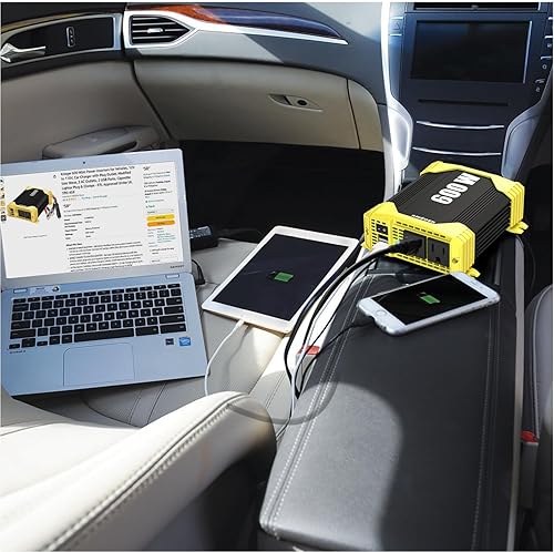 Miniatura 8 de Krieger - Inversor de corriente para automóvil de 600 W, 12 V CC a 110 V CA, onda sinusoidal modificada, 2 tomacorrientes, 2 puertos USB, enchufe