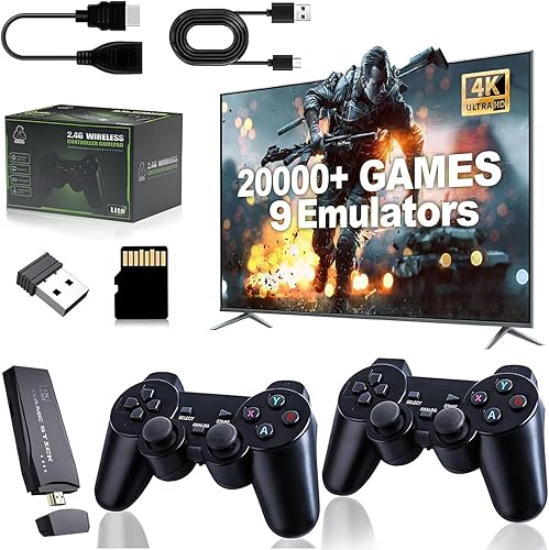 Consola de juegos retro inalámbrica Retro Game Stick incorporada más de 20000 juegos clásicos 4K salida HDMI Plug and Play Videojuegos para TV, con