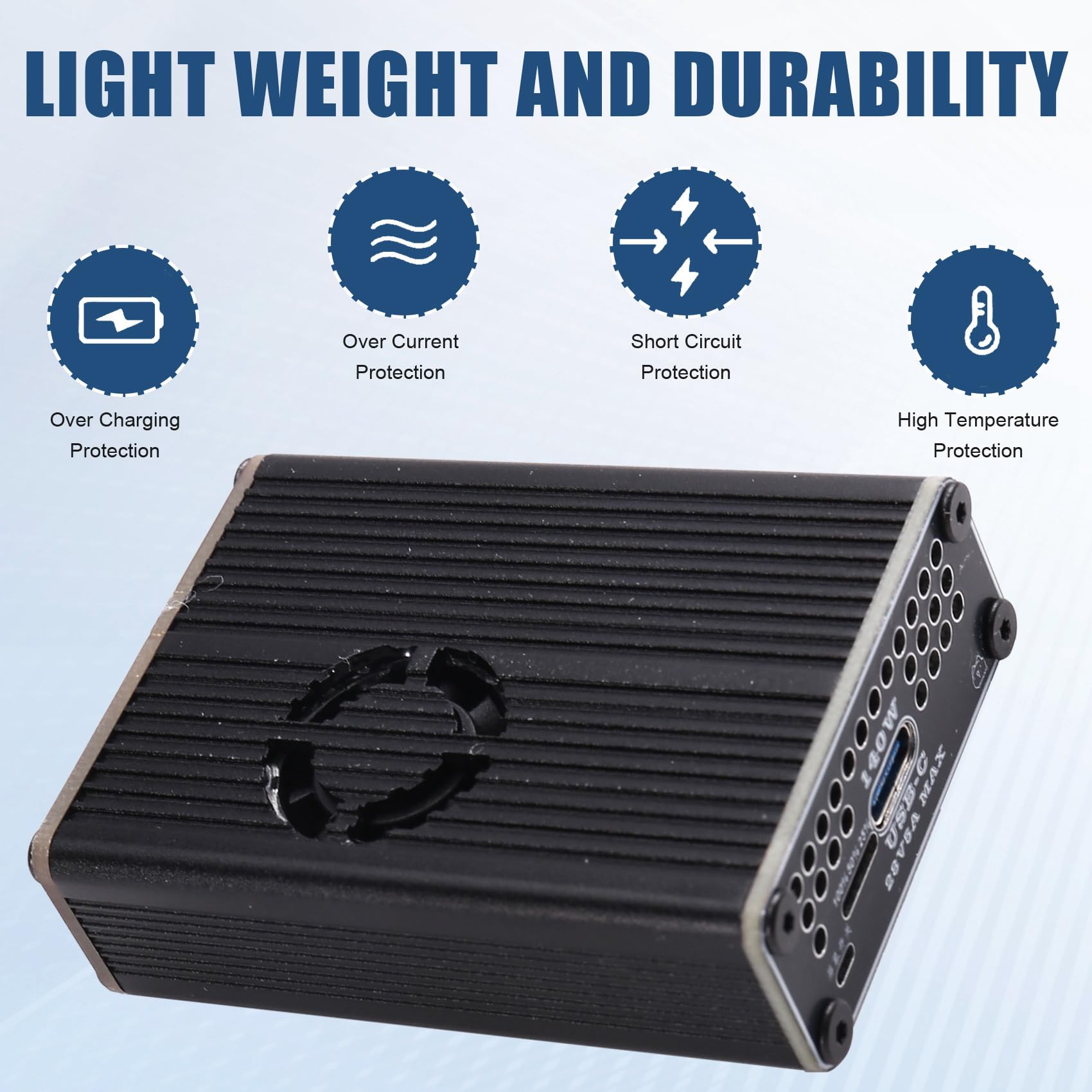 PD3.1 - Caricatore rapido bidirezionale da 140 W, tipo C, USB 2S, con ventola per batterie LiFePO4/agli ioni di litio, PD3.1/QC4+, nero