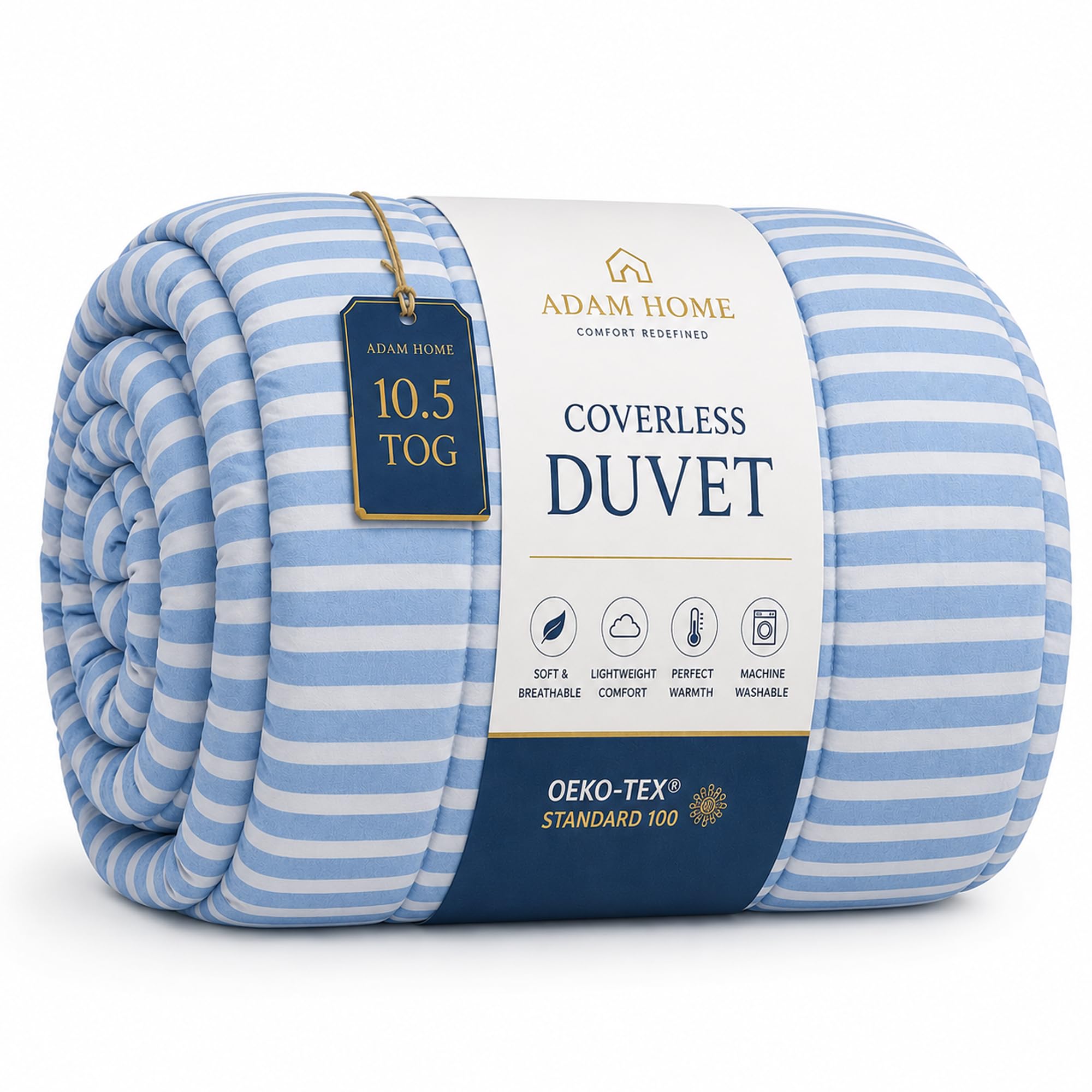 Adam Home Coverless Duvet Single 135 x 200 cm – 10.5 Tog Lightweight Reversible Stripe Design Comforter, Soft Microfibre & Hollowfibre Filling, All Season | Machine Washable
