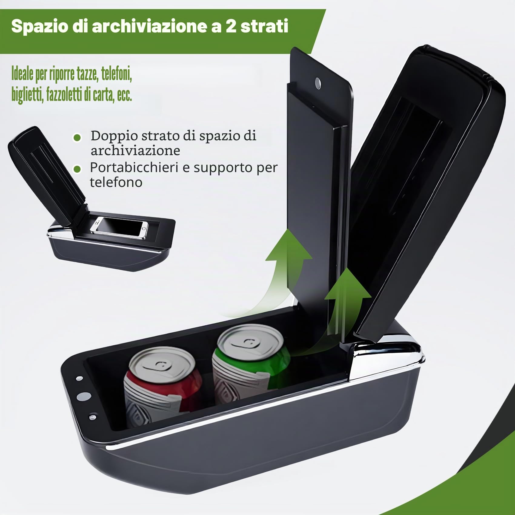 Auto Centrale Bracciolo Compatible with Opel Astra J Braccioli Poggiabraccio Vano Portaoggetti Nero Doppio Spazio di Archiviazione con Portabevande