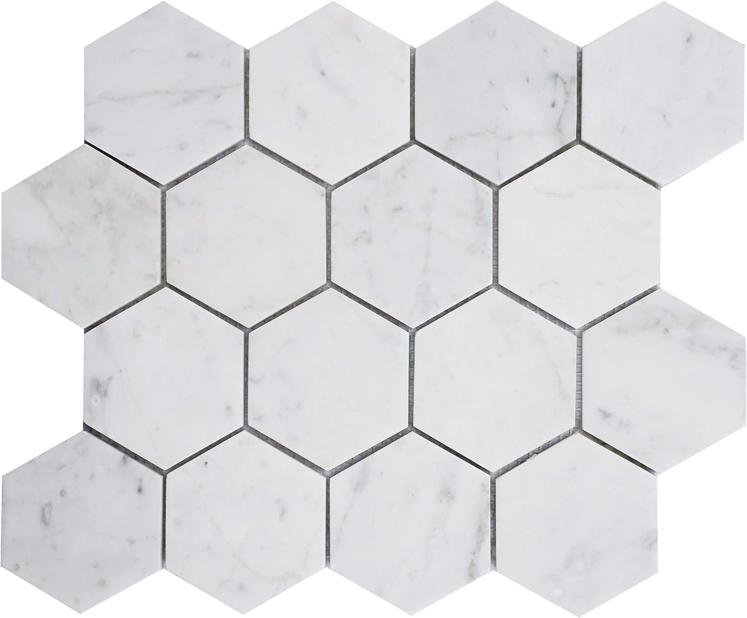 Marble Mosaic Tile for Kitchen Backsplash, Bath Tub Surroundings, Bathroom Shower Floor Etc, 3"X3" Hexagon, Polished (Sample 5"X5", CWMM3HEX-A - Carrara White)