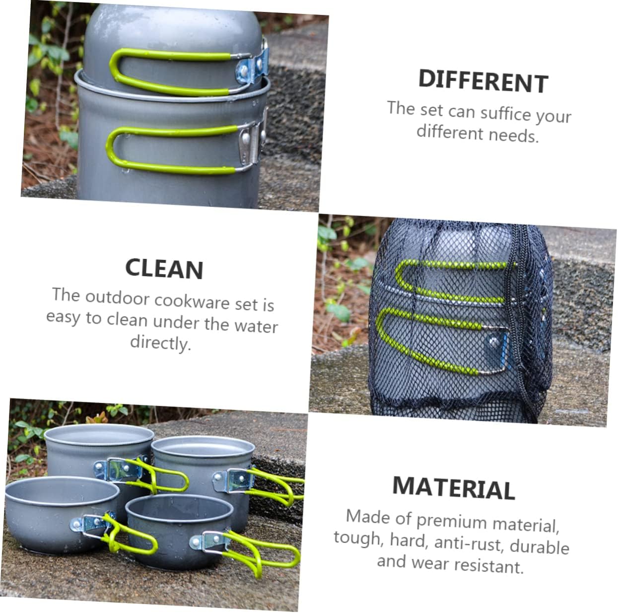 1set Person Outdoor Camping Pot Set Folding Cooking Pot Skid Handle Non-stick Collapsible for Hiking Cookware Set