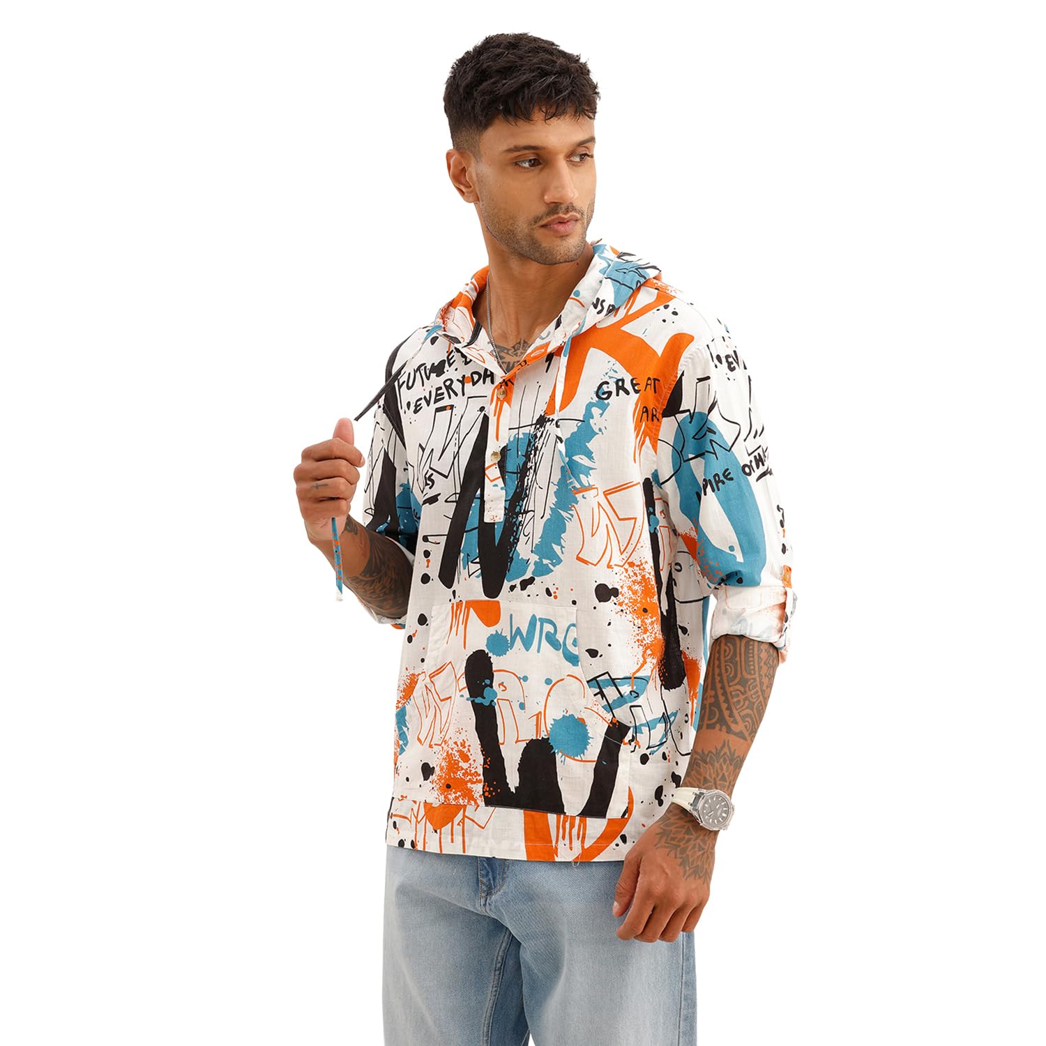 WROGN Men's Artistic Splash Hoodie | White-picture-10