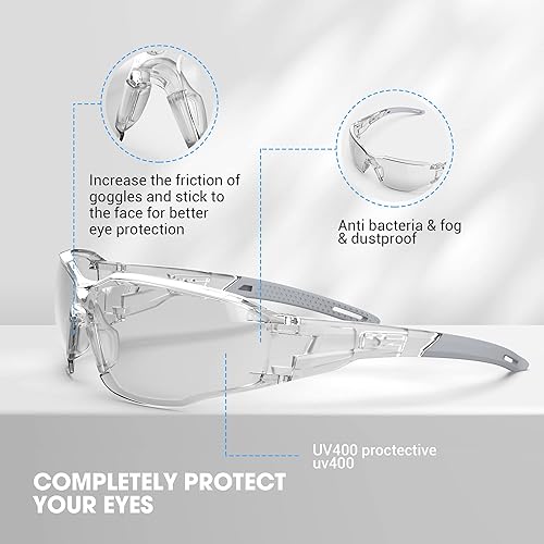 Miniatura 6 de DILANCO Gafas de seguridad transparentes, marcos ajustables con agarres antideslizantes y protección UV completa para mujeres y hombres