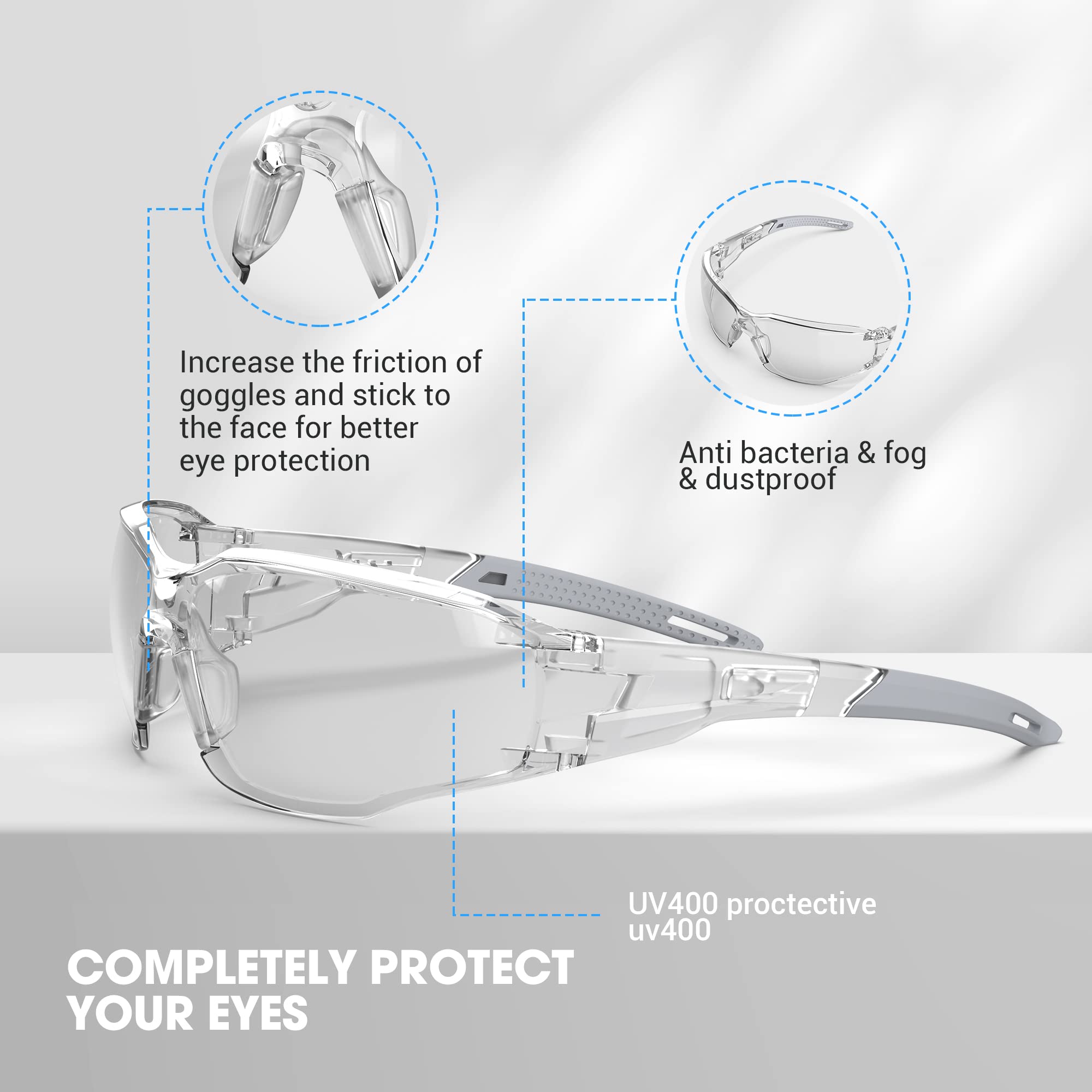DILANCO Transparente Schutzbrille, verstellbare Rahmen mit rutschfesten Griffen und komplettem UV-Schutz für Damen und Herren