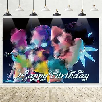 5x3FT K POP Birthday Party Decorations Photography Backdrop, Theme Party Supplies Backdrop, Happy Birthday Banner Background for Kids Boys Girl
