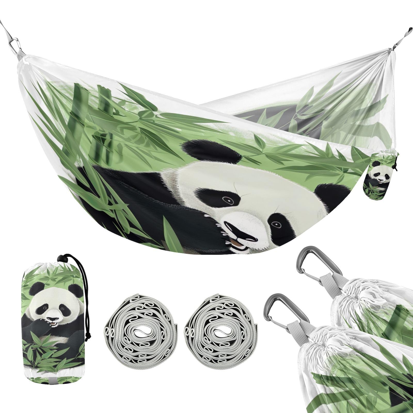SDMKA Cute Panda Camping Hammock, 330 lbs with 2 Tree Straps, Carry Bag, Single Portable Hammock for Outdoor/Indoor, Hiking, Beach, Backpacking, Travel
