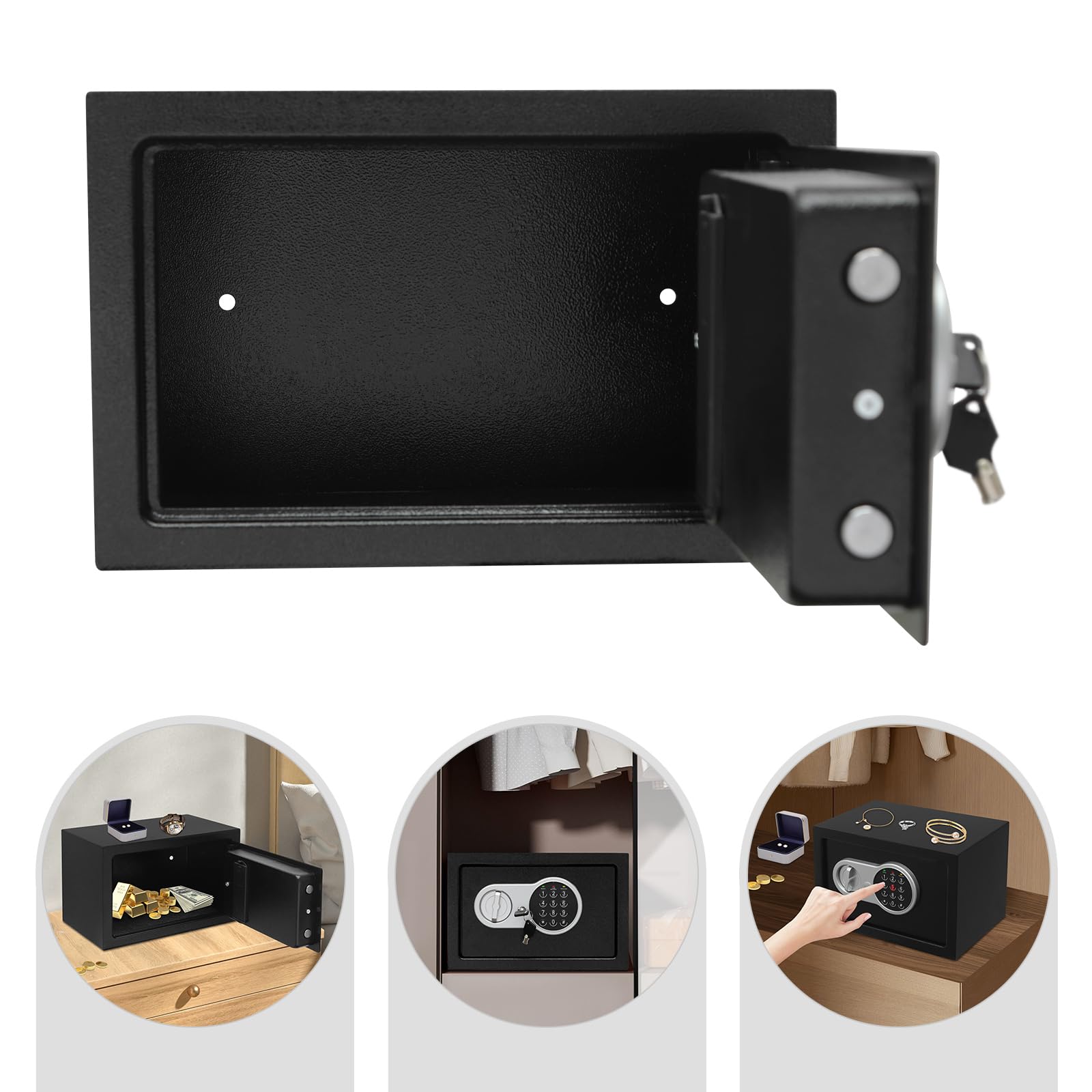 Caja fuerte de pared 31x20x20 cm con llaves y cerradura electrónica para dinero joyas