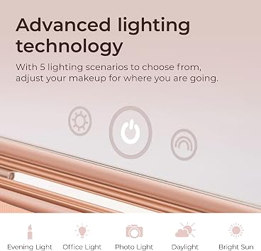 Beautifect Box Rose Gold - Large Makeup Bag with LED Light Up Mirror - Quilted Metallic Vanity Case Travel Cosmetics Bag for Women - Toiletry & Make Up Organiser with Compartments & Brush Holders