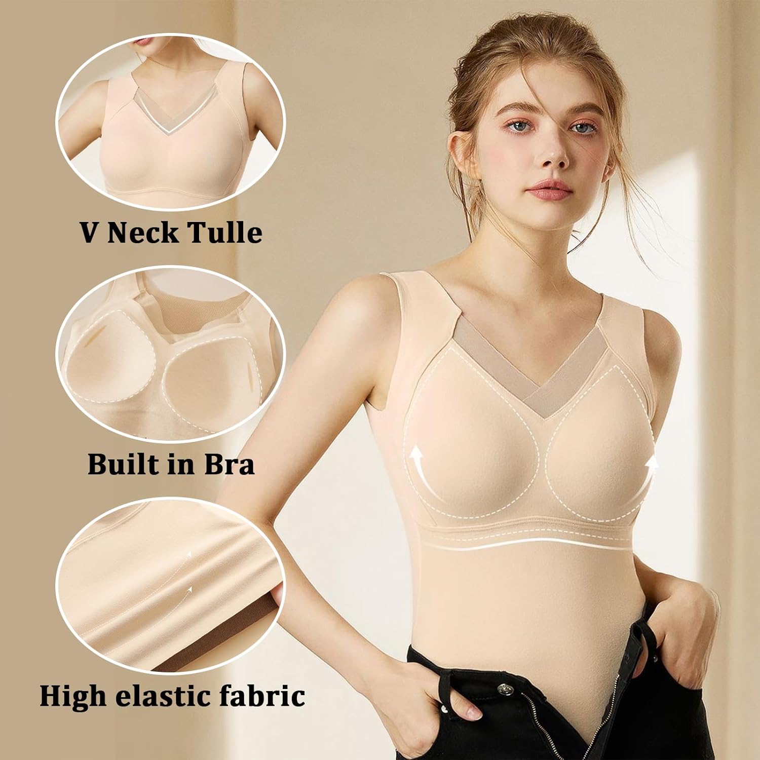 MIUPOO Women's Thermal Tank Tops Sleeveless Thermal Underwear Winter Warm Camisole Base with Built in Bra,1 Piece. - Image 3