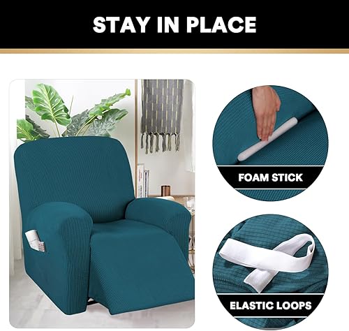Miniatura 12 de PrinceDeco Funda para silla reclinable, elástica, 1 pieza, protector de muebles con parte inferior elástica para silla con bolsillo lateral, funda