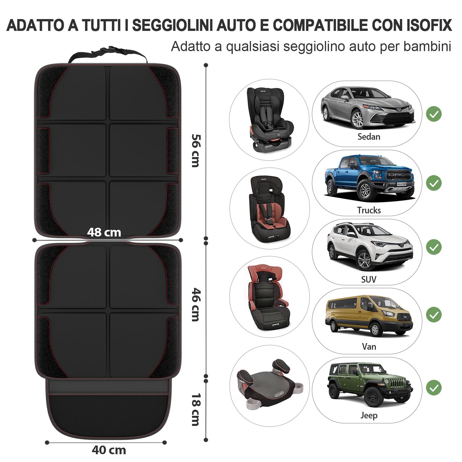 Gimars 2PCS Protettore di Sedili Auto, Compatibile ISOFIX, Antiscivolo Impermeabile Coprisedili Auto Bambini, Tessuto 600D Proteggi Sedile Auto con 2 Tasche in Rete per Pet SUV Berline Camion