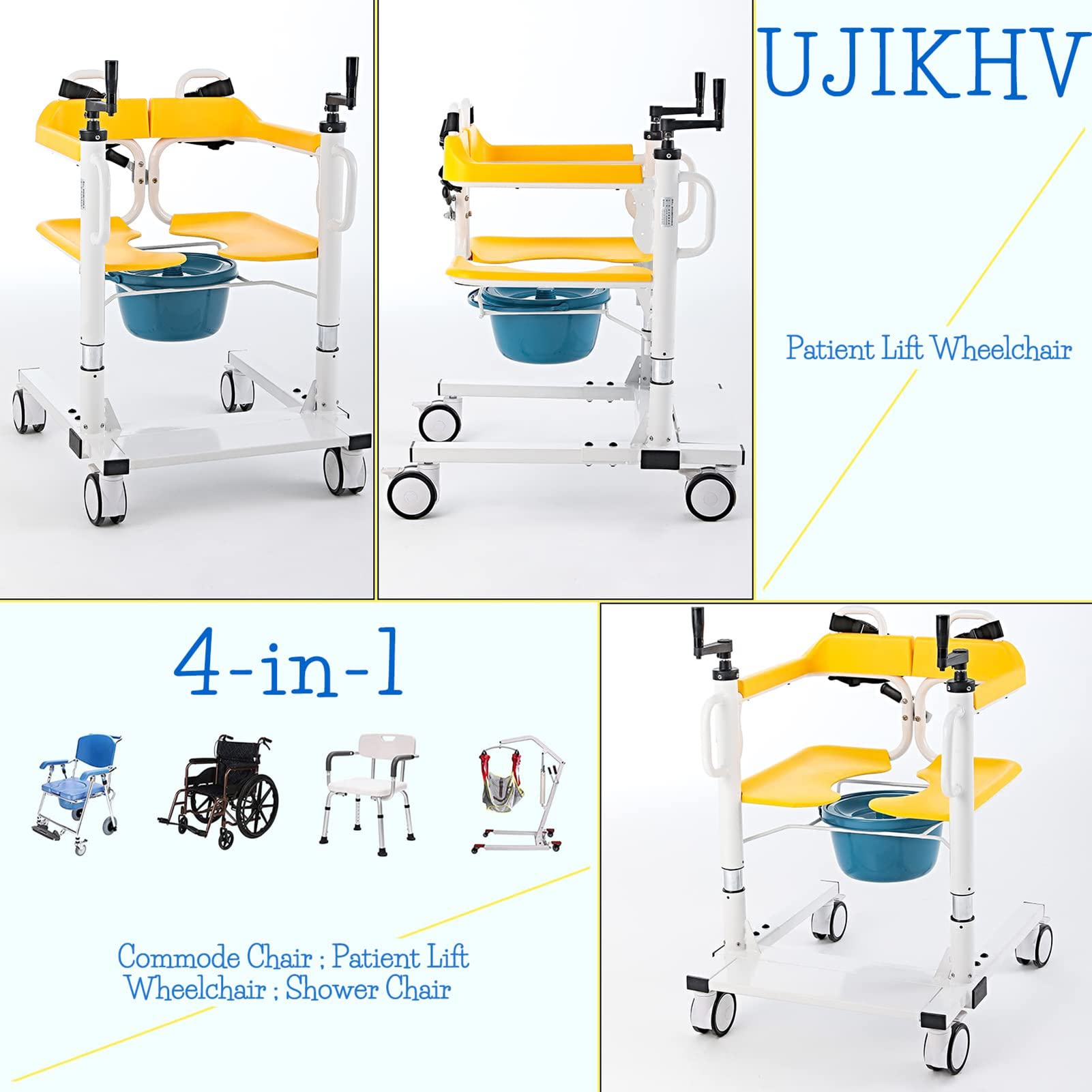Elevador para Silla De Ruedas, Grúa para Elevación Y Traslado De Pacientes, Silla de Ruedas Elevadora de Enfermería, Carga Máxima: 100 kg/220 Libras, Amarillo
