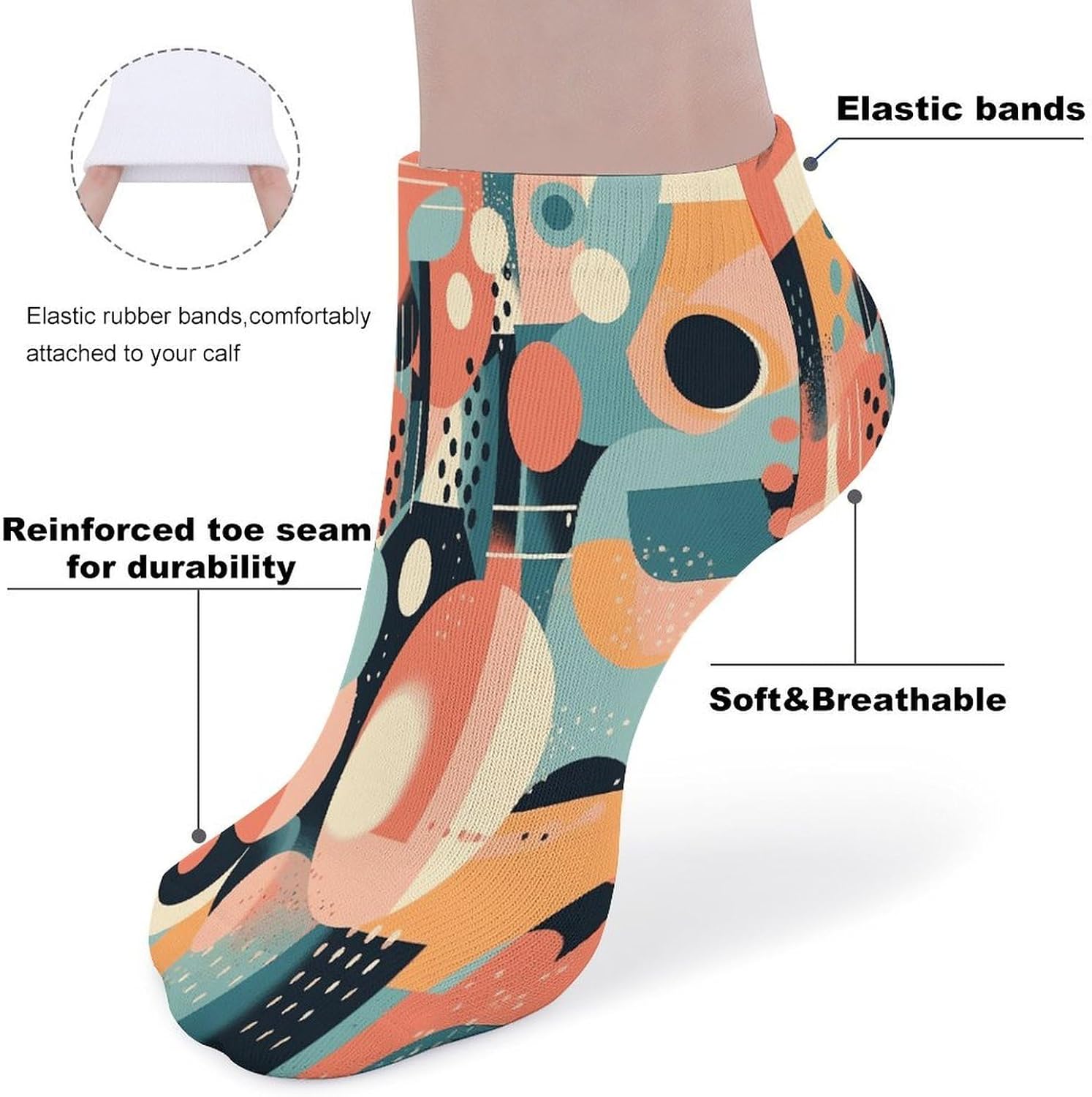 Abstract Shape Style Ankle Sock,Cushioned Crew Socks Low Cut Compression Running Sock with Ankle Support for Men Women(5 Pairs)