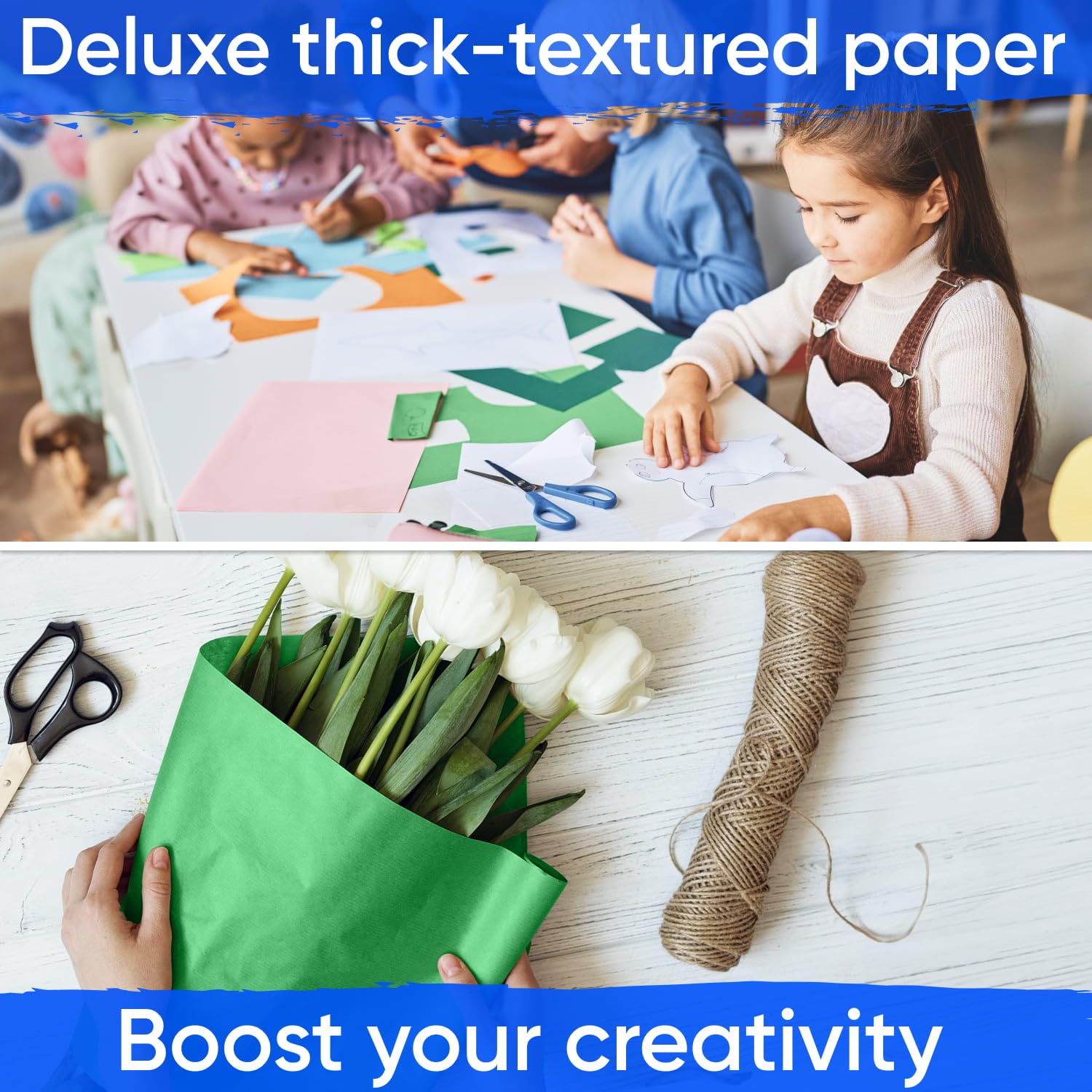 Paclord Lot de 2 rouleaux de papier kraft vert de 36 x 1200 pouces (lot de 2) - Épaisseur : 45 livres - Fabriqué aux États-Unis - Papier kraft coloré pour l'école - Sans odeur