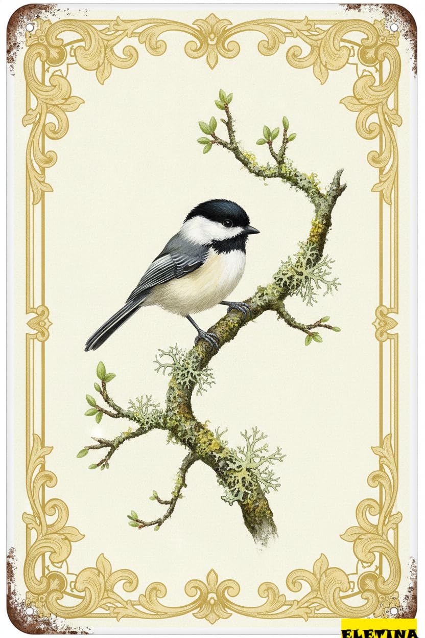 Chickadee Bird Retro Wildlife Tin Sign, 8x12 Inch Decor