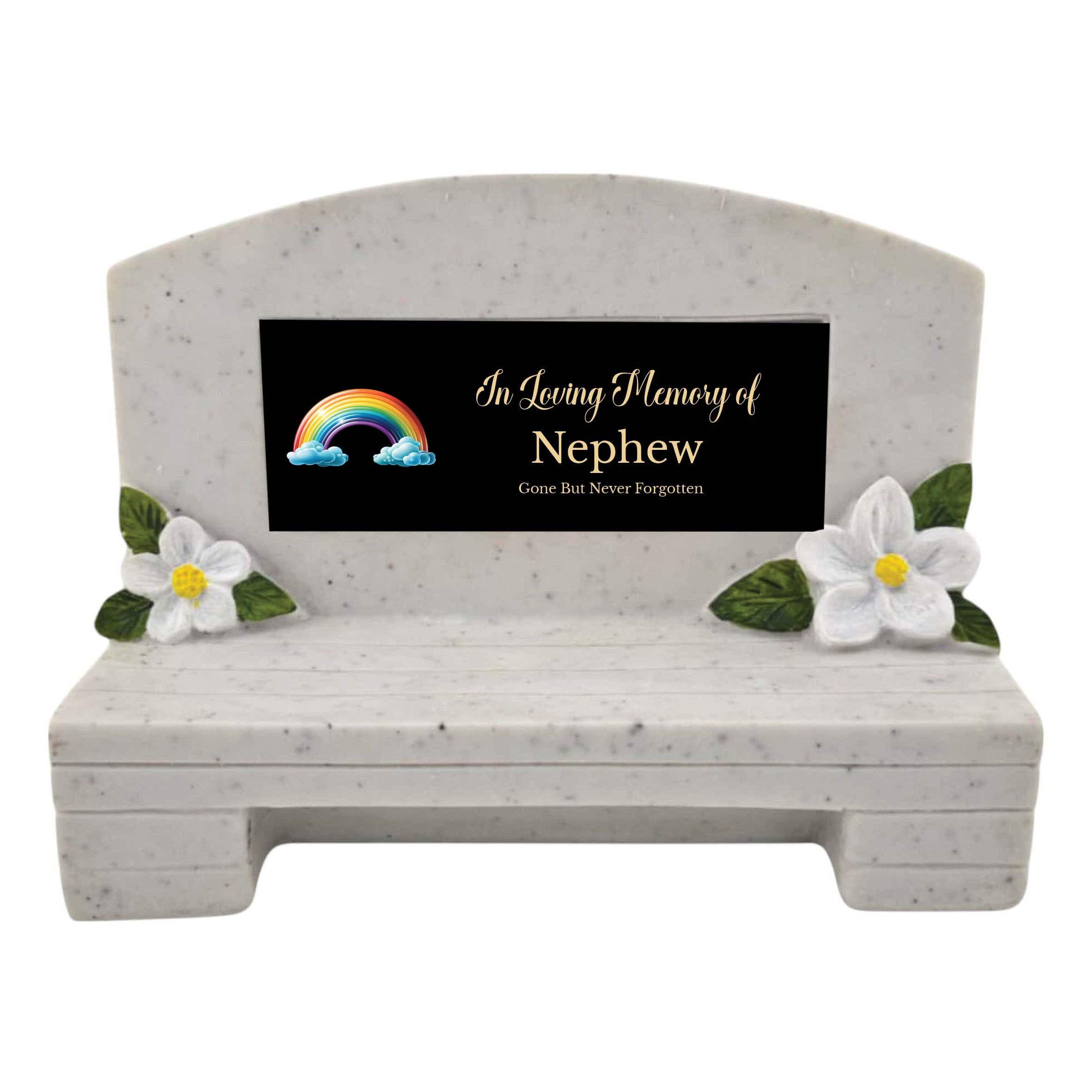 1stclassgifts In Loving Memory Of Memorial Bench With Plaque Grave Marker With Rainbow Design Mum Dad & Lots More Black Plate (UV PRINTED) (Nephew)