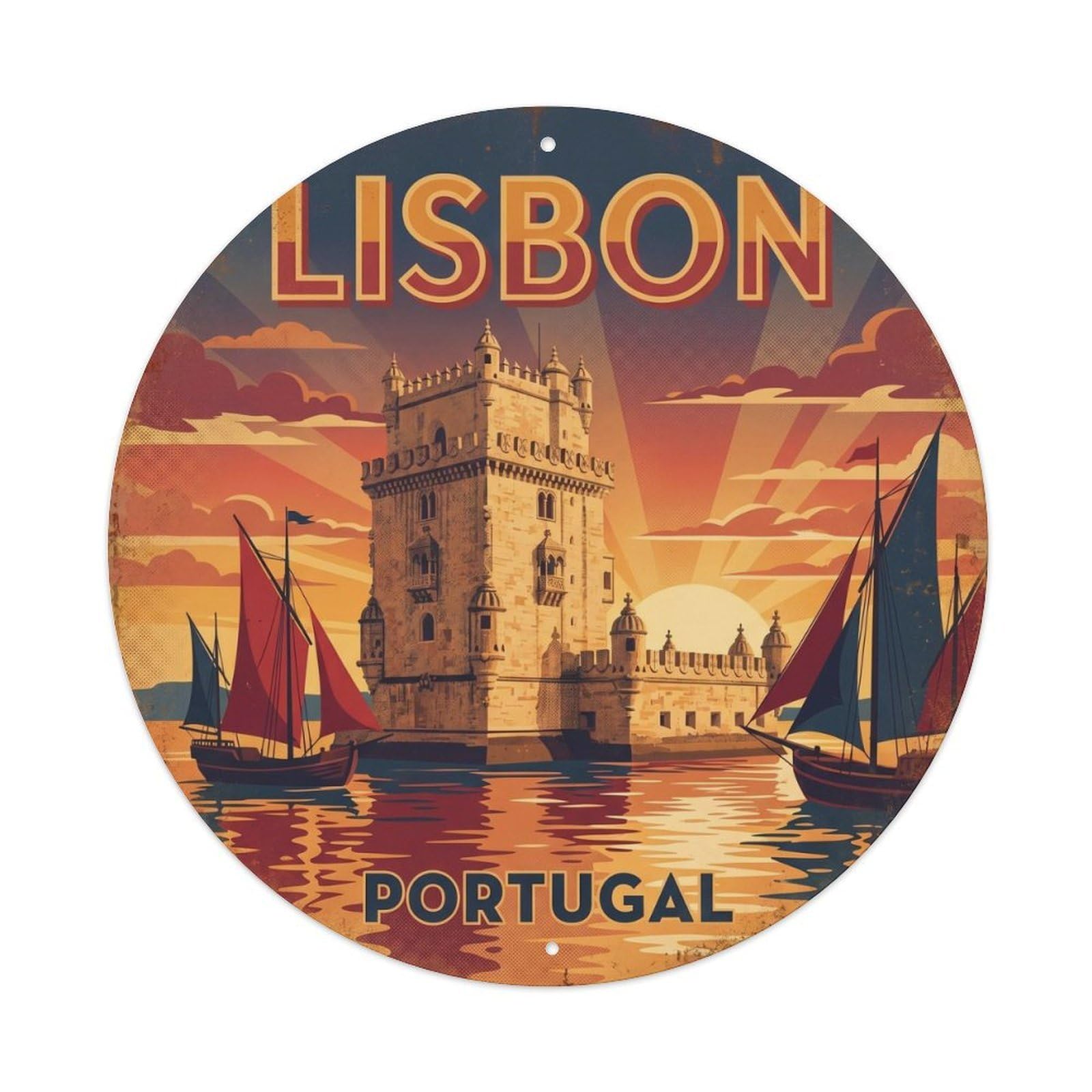 Olhnbad Style Portugal Lisbon Belem Tower Portuguese Heritage Metal Tin Sign