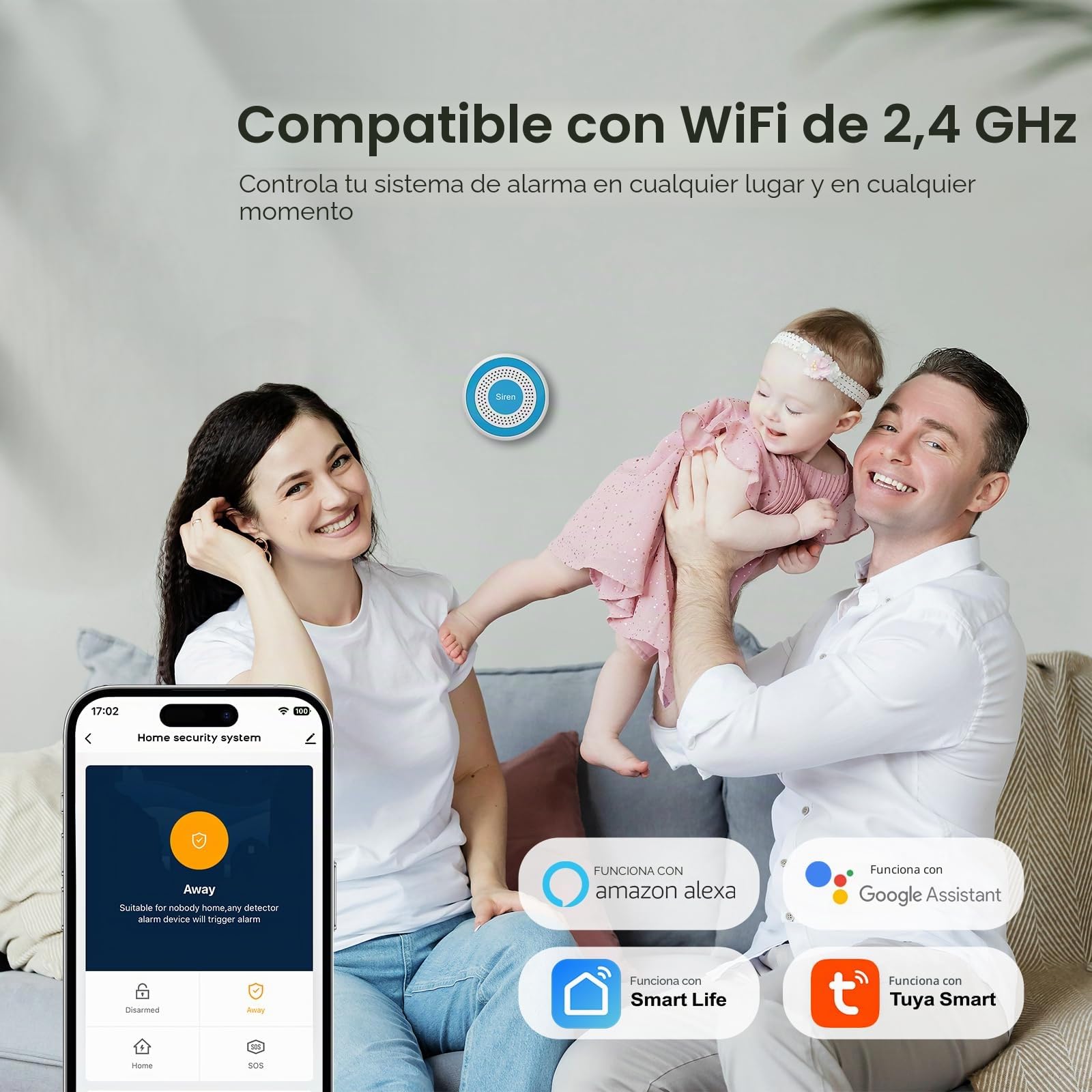 Alarma para Casa, WiFi Sistema de Alarma para Casa, Antirrobo Inalámbrico con 1 Sensores para Puertas y Ventanas, 1 Detectores de Movimiento y 2 Controles Remotos, Compatible con Alexa