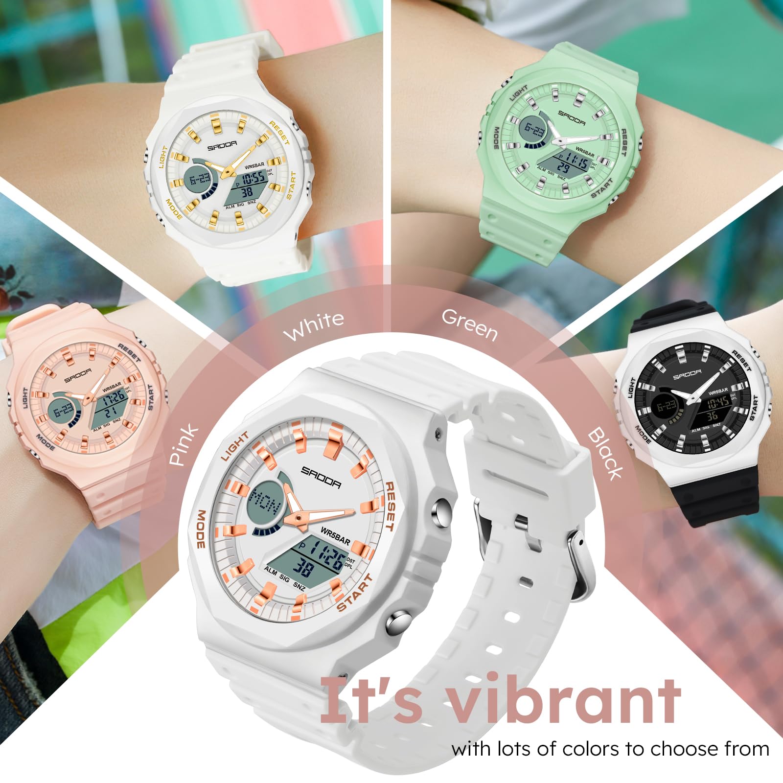 Reloj digital para mujer, reloj deportivo resistente al agua hasta 5 ATM | Relojes de pulsera analógicos con retroiluminación LED, calendario de 12/24 horas