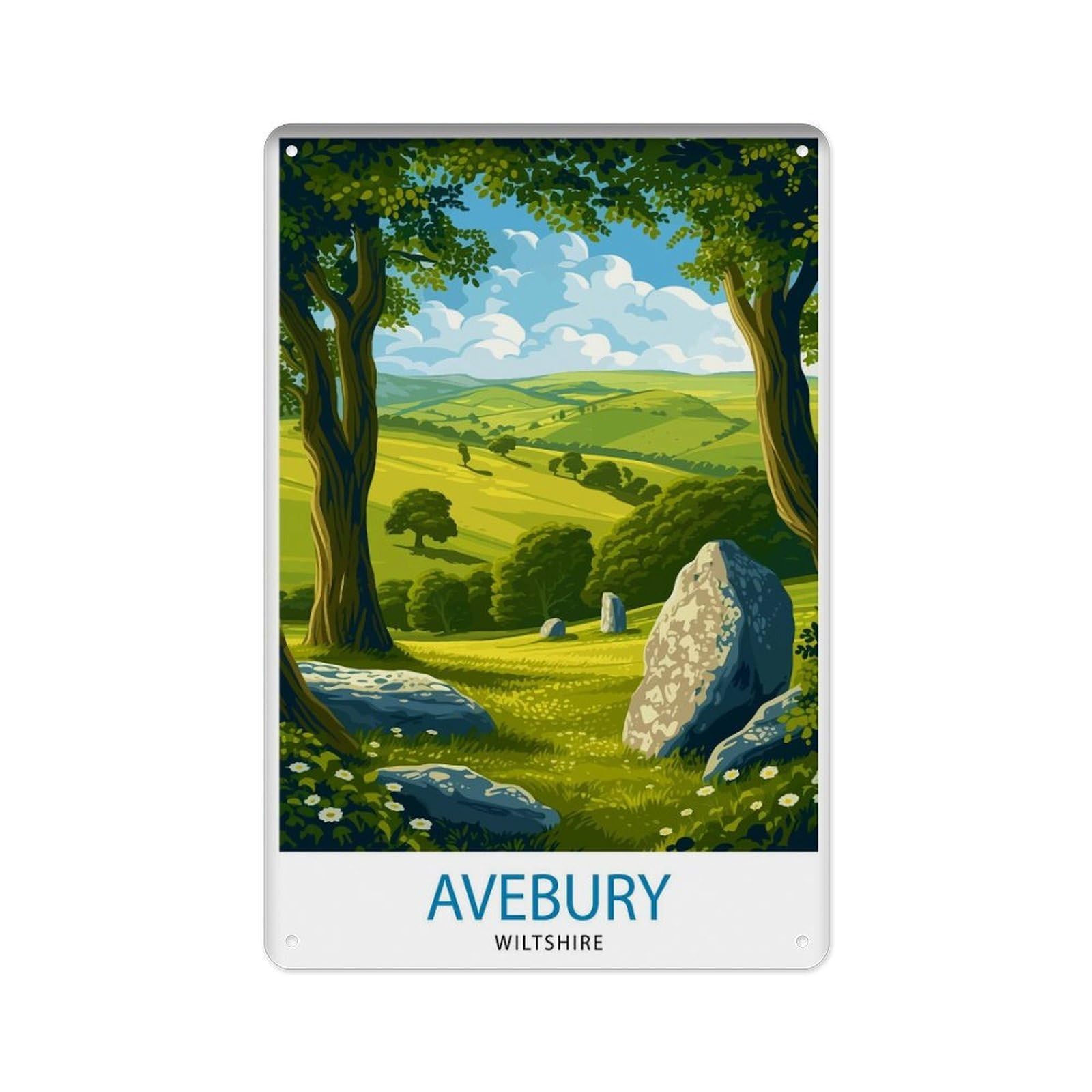 peiyeety Metal Tin Sign Avebury Wiltshire Ancient Stone Circle Art Neolithic Monument Poster British Heritage Wall Decor Prehistoric Page United Kingdom 8 X 12 Inch