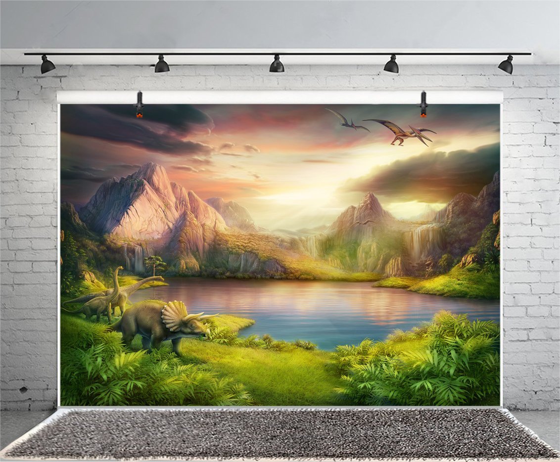 YongFoto 3x2,5m Vinile Dinosauro fondali fotografici Enorme dinosauro mostro Piante verdi Pietre Cielo blu Sfondo foto Studio Fotografico Fondale foto Decorazione del Partito