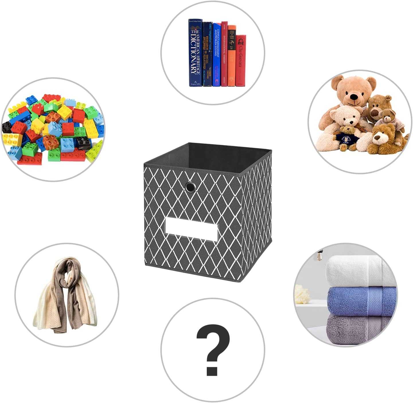 Cube Storage Organizer Bins - 13x13 Inch Cubical Boxes Foldable Fabric Basket Drawer Container with Label Window & Metal Ring Handle for Kids Toys,Clothes,Closet,Kallax Shelf,Nursery,Set of 6 (Gray)