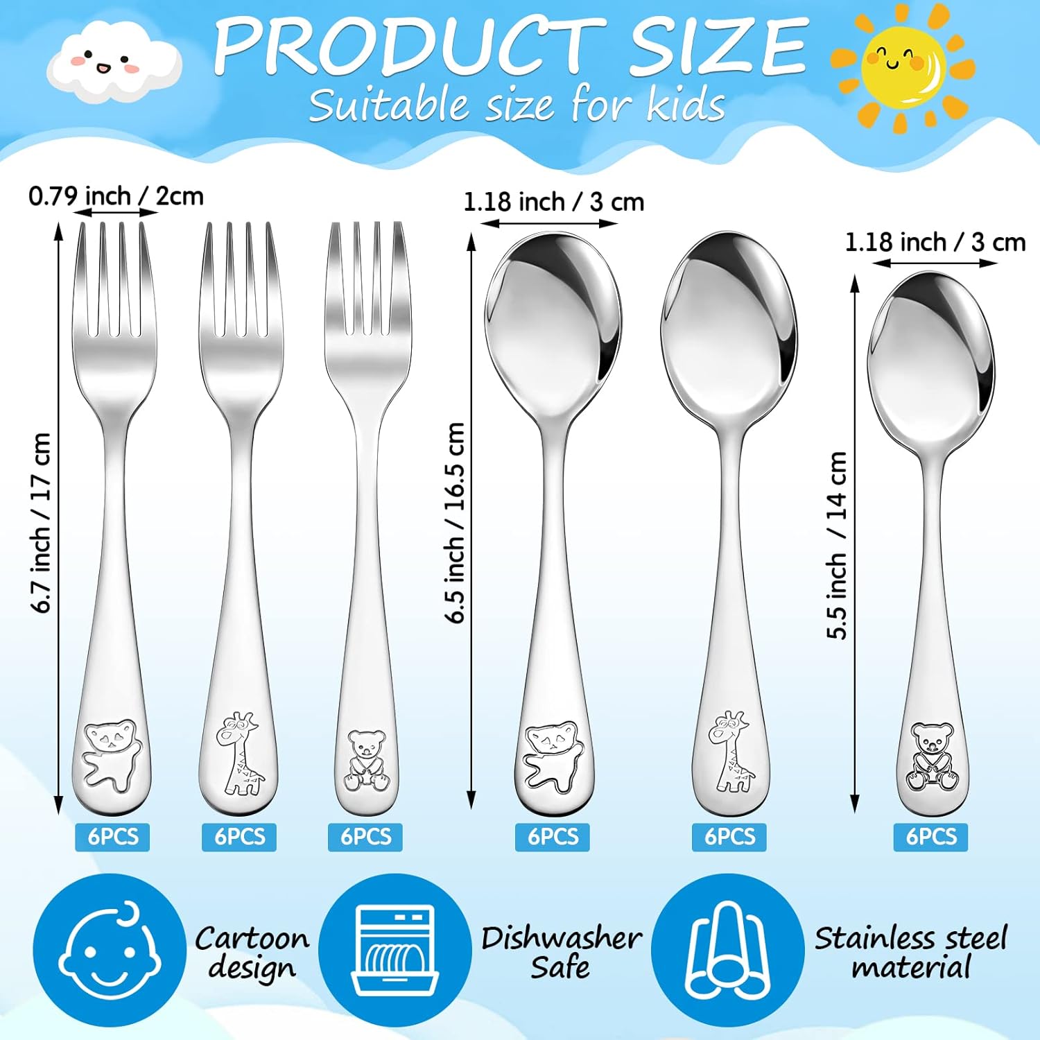 Eboot 36 Pieces Kids Silverware Toddler Utensils, Stainless Steel Childrens Forks and Spoons Sets, Food Grade Metal Cutlery Set, Dishwasher Safe(Zoo Animal)