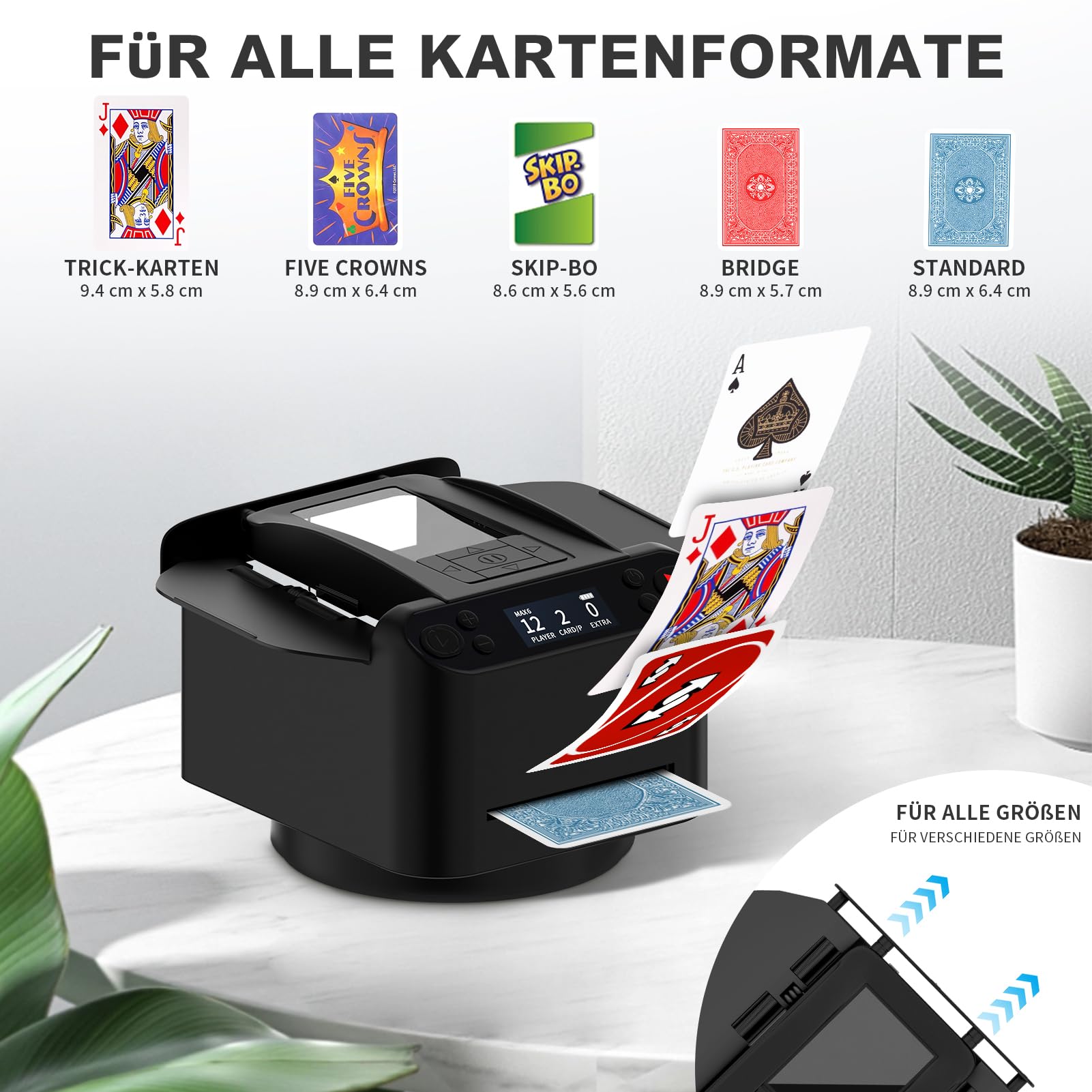 Automatischer Kartenmischer und Austeiler 2-in-1, unterstützt 1-2 Decks, 360° Rotation für 1-12 Spieler, inklusive 4 Fernbedienungen, ideal für Poker, Bridge, Rommé, Zubehör für Familienabende