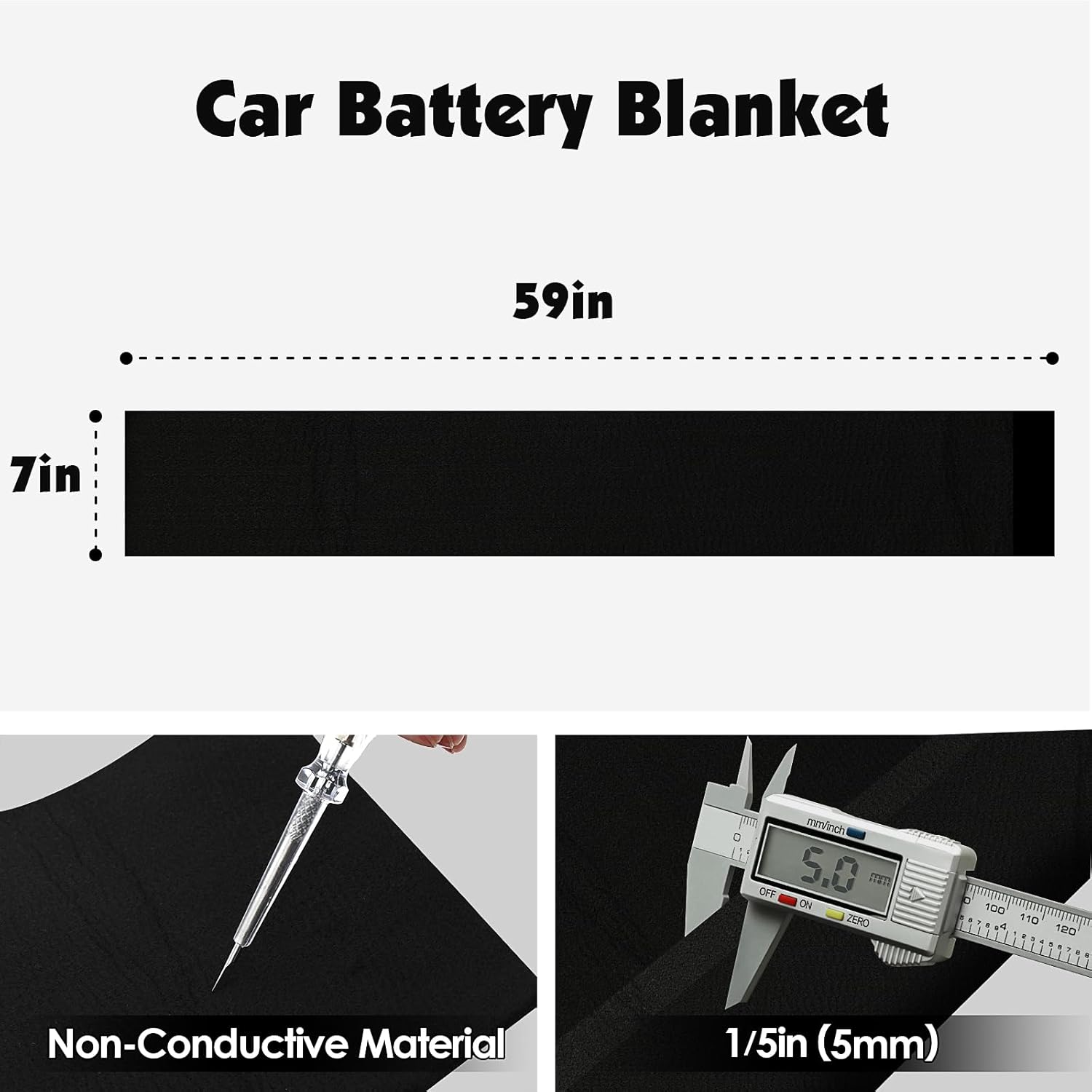 7" x 59" Car Battery Insulation Kit, Car Battery Wrap Blanket with Self-Adhesive Backing, Resistant to Extreme Temperatures, Fits Universal Vehicle Batteries, 2PCS