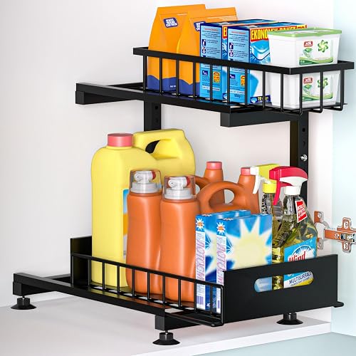 Saydear L-Shaped Under Sink Organizer, 2-Tier Pull-out Cabinet Rack 1-Pack