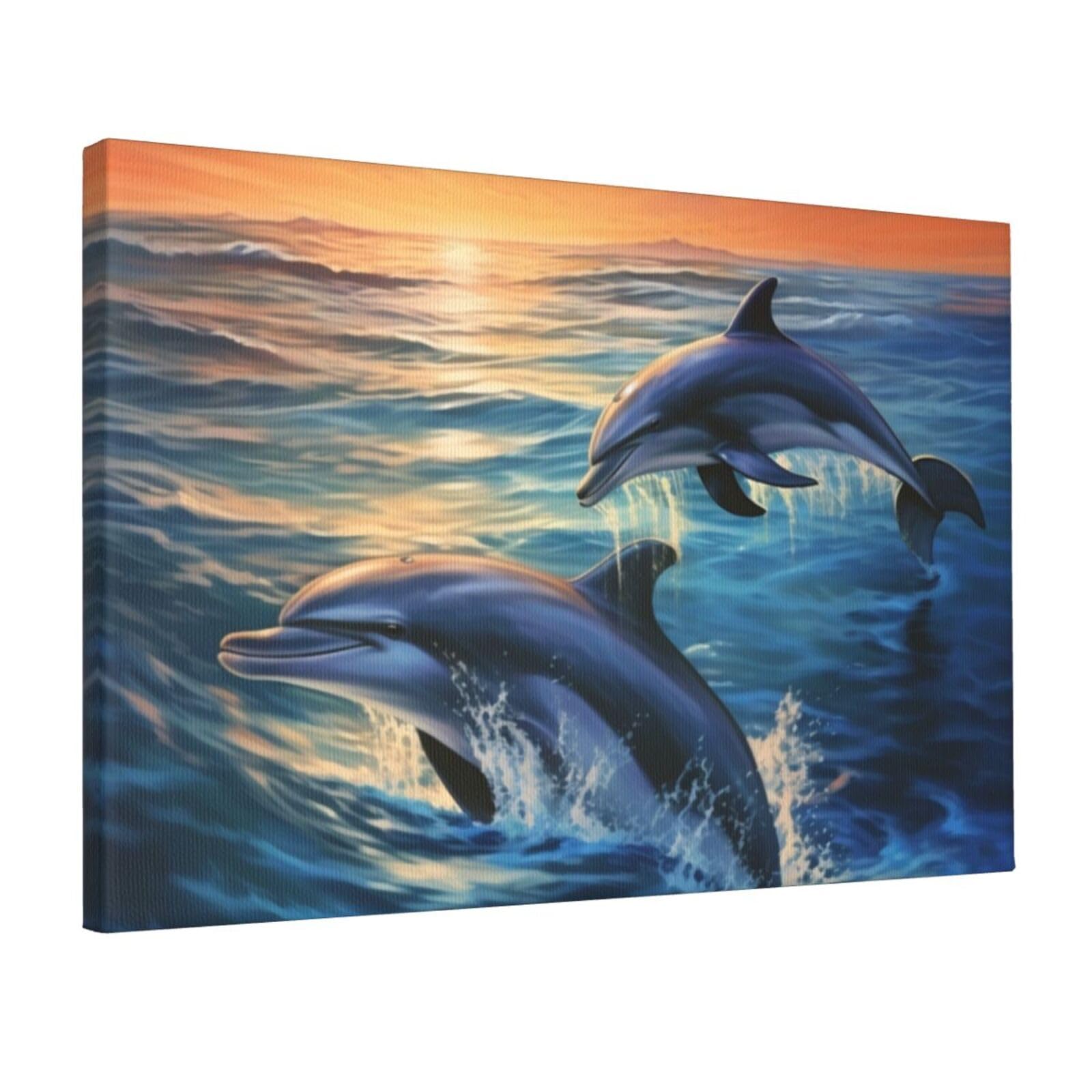 Canvas Wall Art for Living Room Wall Decor 12"x18" Modern Artwork Painting Pictures Hanging Canvas Prints dolphins in the sea Aesthetic Wall Art for Bedroom Bathroom Office Wallart Decor