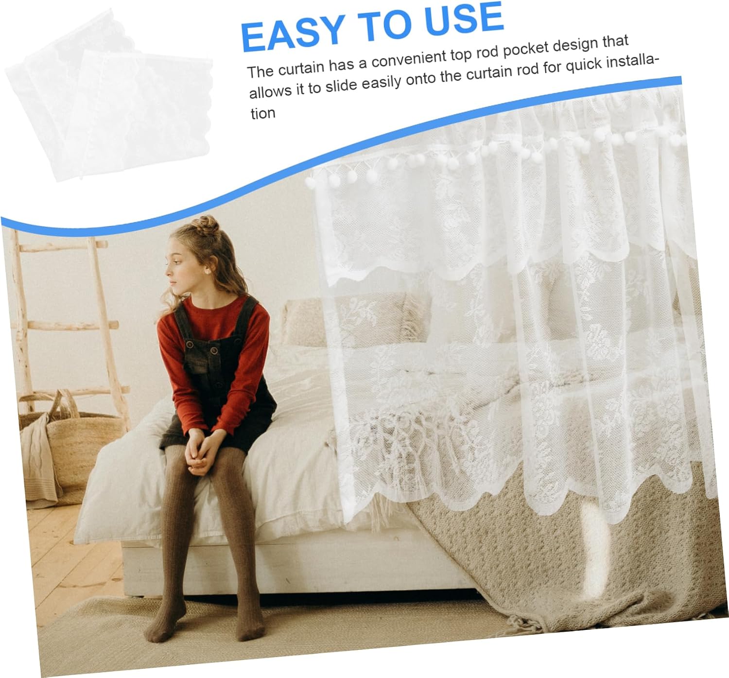 Lace Tie up Balloon Shade Window Curtain Valance for Bathroom Kitchen