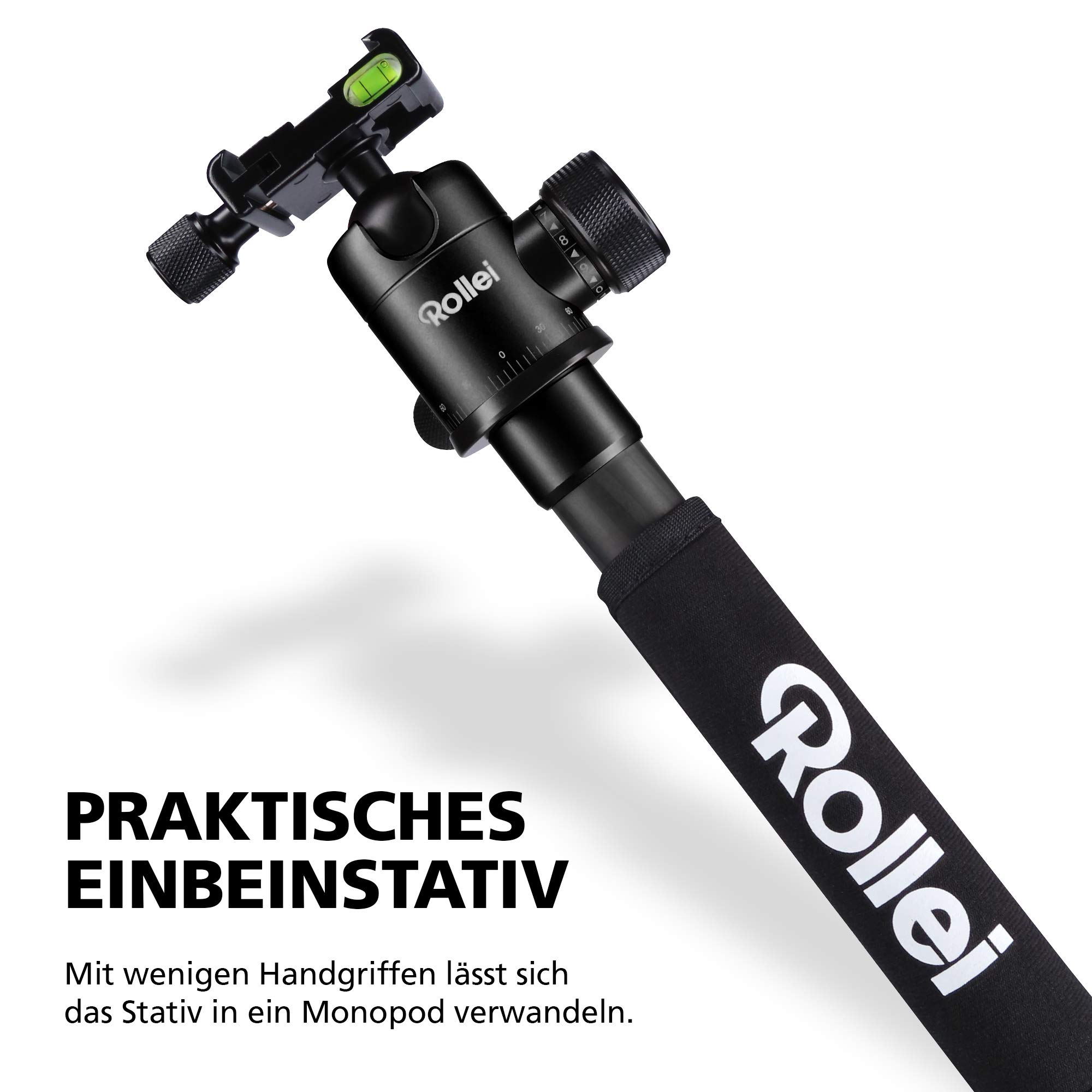 Rollei C5I Carbon Statyw, Wysokość 159 cm Czarny | Przenośny statyw 8 kg z uchwytem na telefon i głowicą kulistą 360° i kompaktowy monopod do aparatów i smartfonów