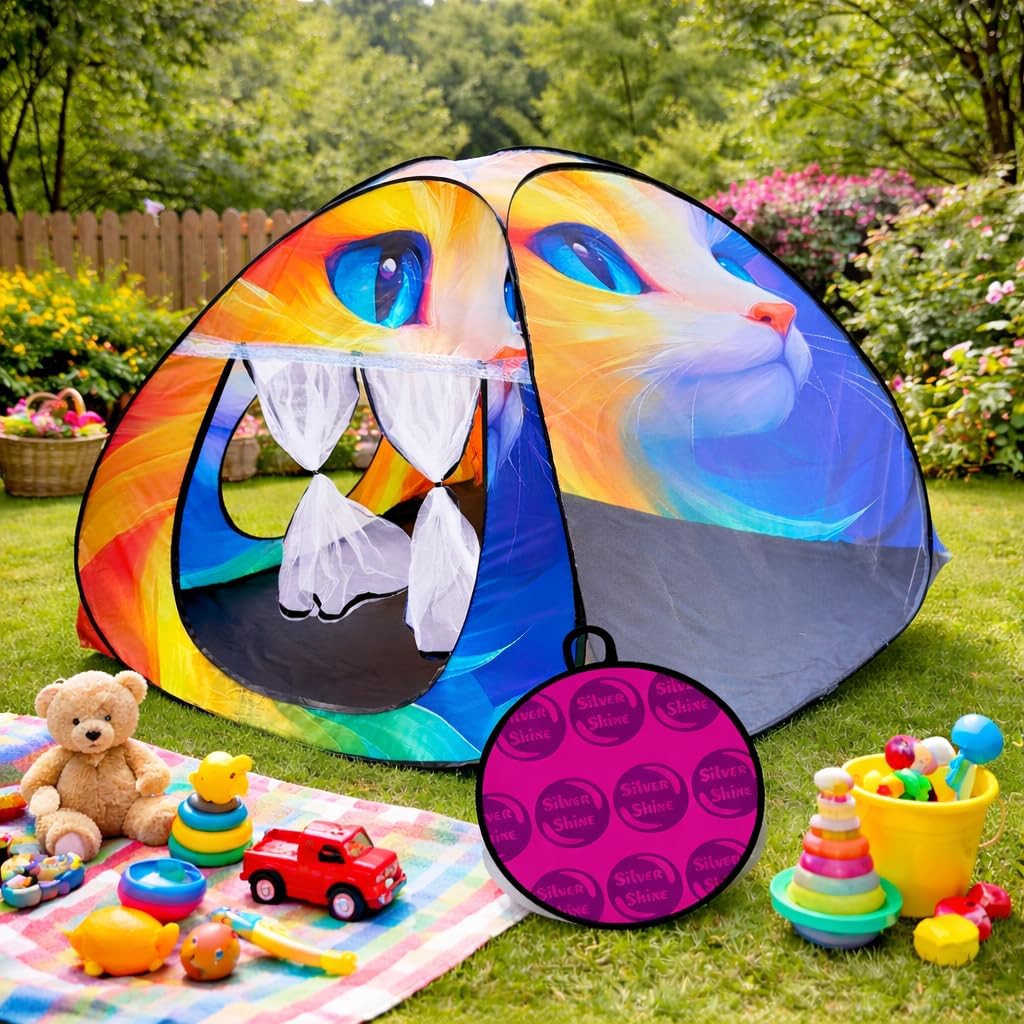 Foldable Play Tent House Big Size for Girl Boys with Cat Theme Pop-Up Indoor & Outdoor Playhouse for Girls Boys Multi Purpose Tent with Fun Patterns Easy Setup & Portable (Orange) 6 Foldable Play Tent House Big Size for Girl Boys with Cat Theme Pop-Up Indoor & Outdoor Playhouse for Girls Boys Multi Purpose Tent with Fun Patterns Easy Setup & Portable (Orange) - Image 6