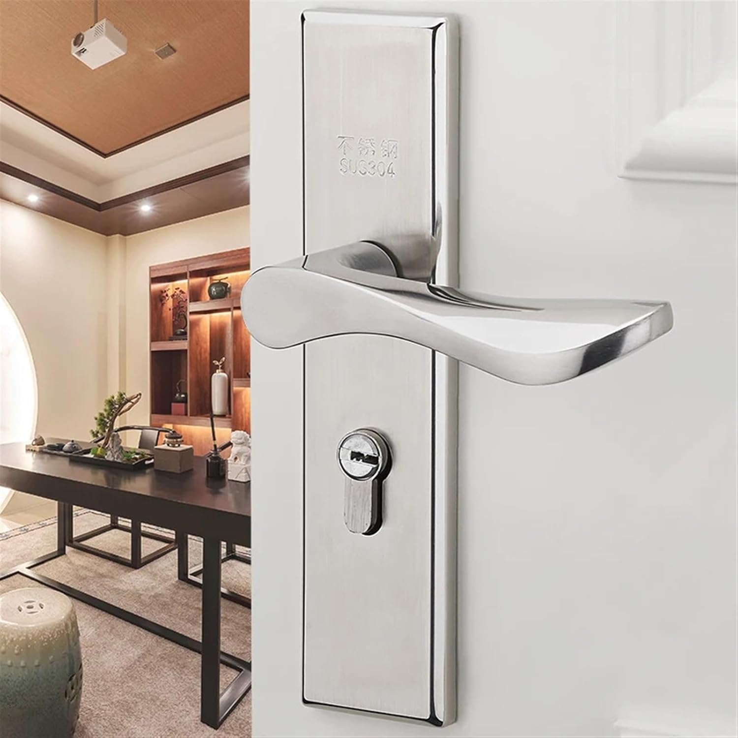 Door Handle,Interior Door Handle, Stainless Steel Keyed Mortise Lever Mount Latch Mortise Handle Set for Screen and Storm Doors for 35-45mm Thick Door