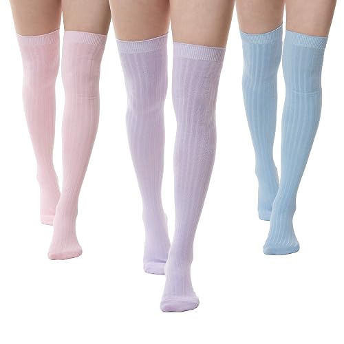 SERICI Thigh-High Socks | Womens Striped Cotton Thigh High Tube Sock | Over Knee Boot Socks - 5-11 - Pastels