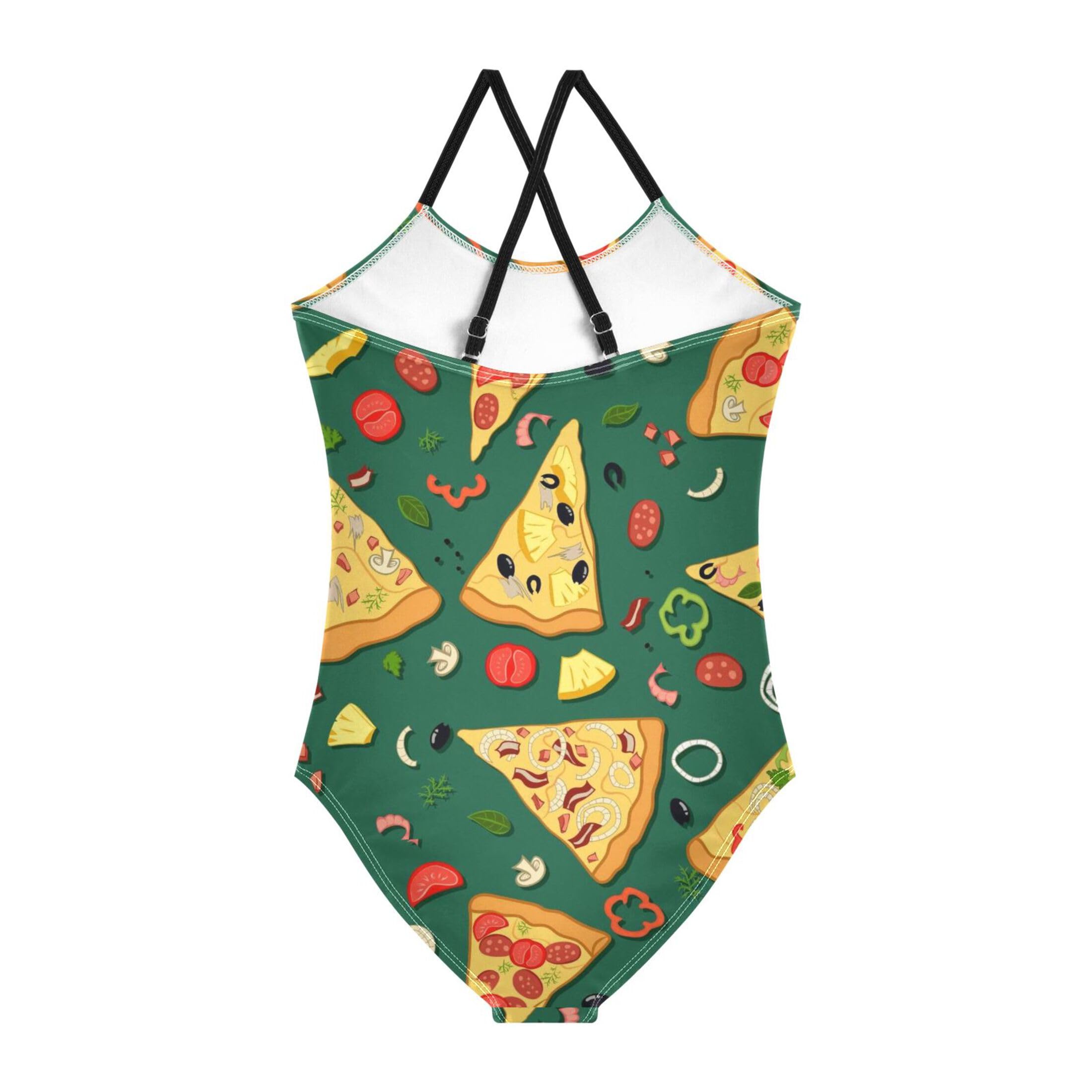 Vozoza Cartoon Food Pizza Green Girls One Piece Swimsuit Kids Bathing Suits Beach Swimwear Swim Suits for Girls Size 7-8