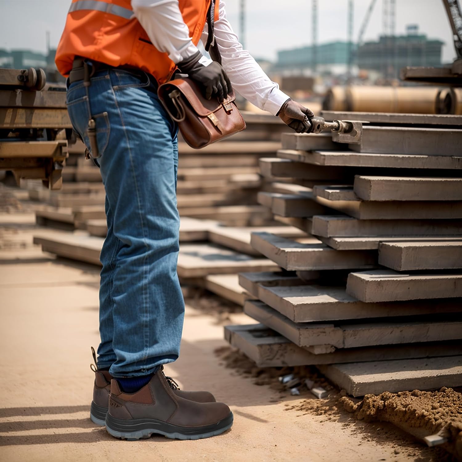 Men's Slip On Work boots for Men, Soft Toe Slip Resistant Waterproof Puncture-proof Mens Work Boots, CRZ802EE, 10.5 - Image 3